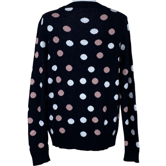 Popsugar Black Pink Cream Polka Dot Sweater M Crew Neck Pullovers Cozy Warm - Picture 5 of 7